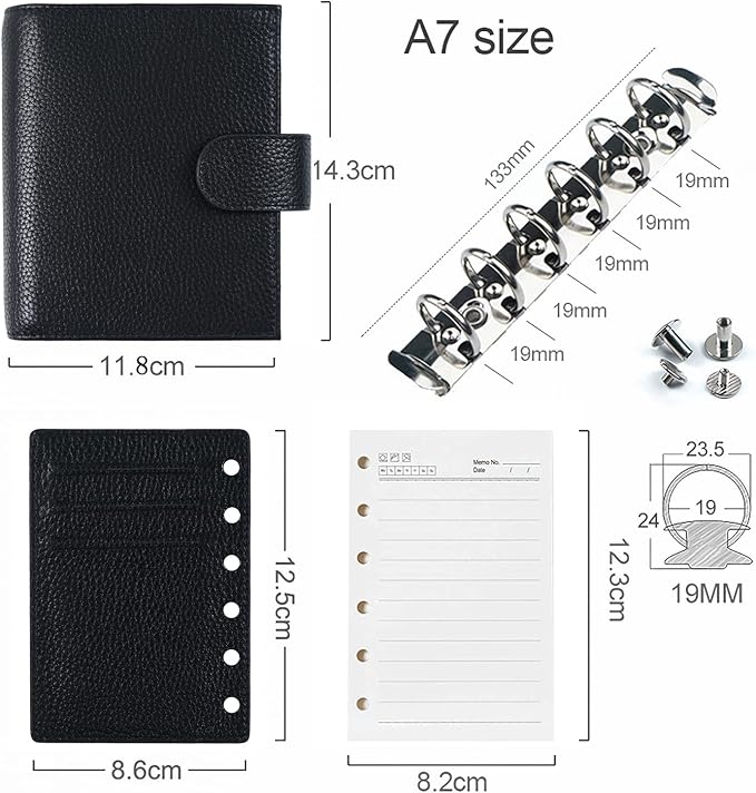Moterm Pocket Regular Rings Planner - Genuine Leather Binder Organizer (Pebbled-Black, 19mm Ring)