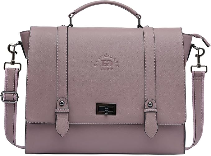 EaseGave Women's 15.6 Inch Laptop Briefcase, Vintage Purple Saffiano Eco-Leather, 4 Large Compartments, 2 Slip Pockets, 1 Zip-Fastening Pocket