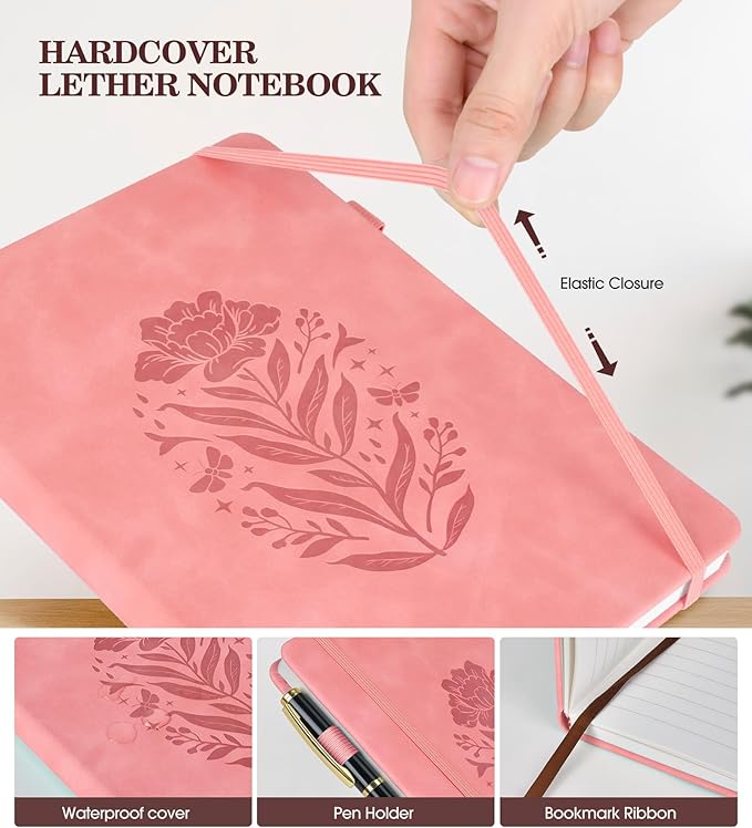 Lined Journal Notebook for Women, Pink Hardcover Leather Journaling Notebooks 8.5" x 11", A4 200 Pages Big Journals for Writing, College Ruled Notebook for Work School, Note Taking, Business Diary
