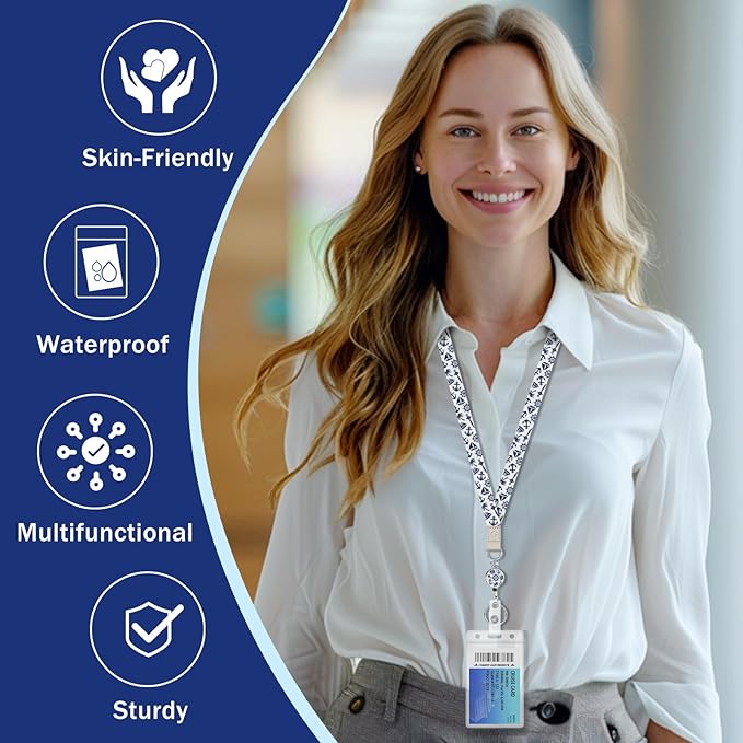 Giancomics Lanyards for Cruise Ships Cards Key, Lanyards with Retractable Badge Reel, Cute Waterproof ID Badge Holder Cruise Essentials Must Haves Zip Card Protector White Royal 2 Pack