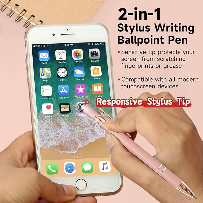 Stylus Pens for Touch Screens, 12 Pack Rose Gold Pens, 1.0mm Medium Point BallPoint Pens, Cute Pens Nurse Gifts Office Supplies for Women (No Words, 12 Pcs Rose Gold)