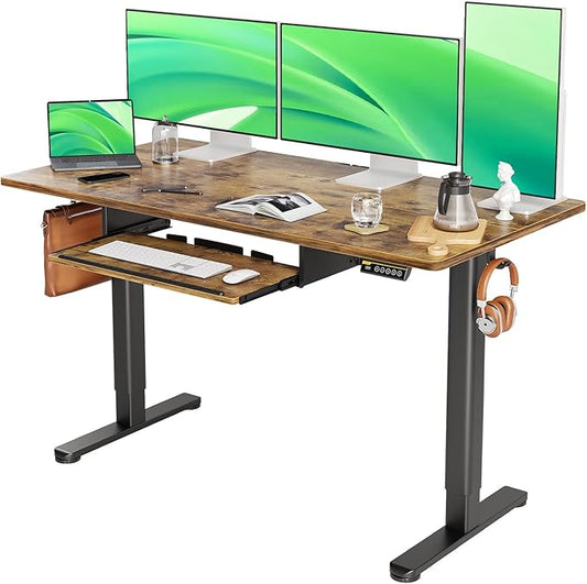 Standing Desk with Keyboard Tray, Standing Desk Adjustable Height, Raising Desks for Home Office and Computer Workstation, 55 Inches, Rustic Brown