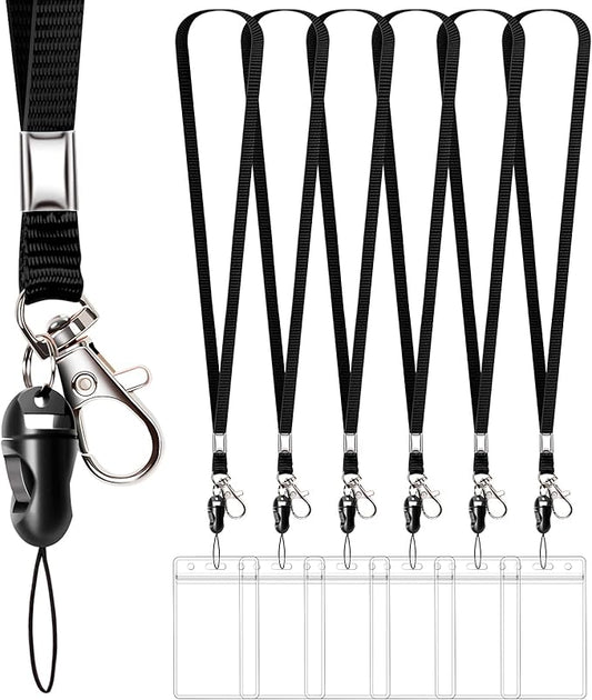 6 Pack Neck Lanyard with ID Badge Holder, Office Strap Lanyards, Stainless Metal Swivel Hook for Name Tag, Badge Holders, Keychains, Card, Black