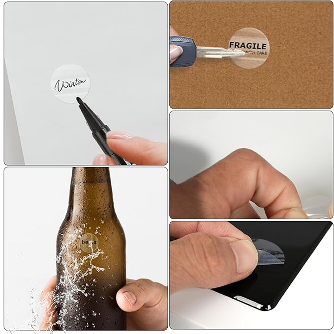 Transparent Thermal Labels Round 1 Inch Self Adhesive Clear Printer Stickers Circle Vinyl Waterproof Roll Decals Name Tag for Address Design DIY Logo Business 500 PCS