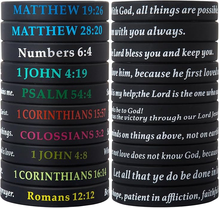 QEERBSIN Bible Verses Bracelets Motivational Christian Rubber Bracelets Faith Hope Wristbands Bracelets for Men Women Teens