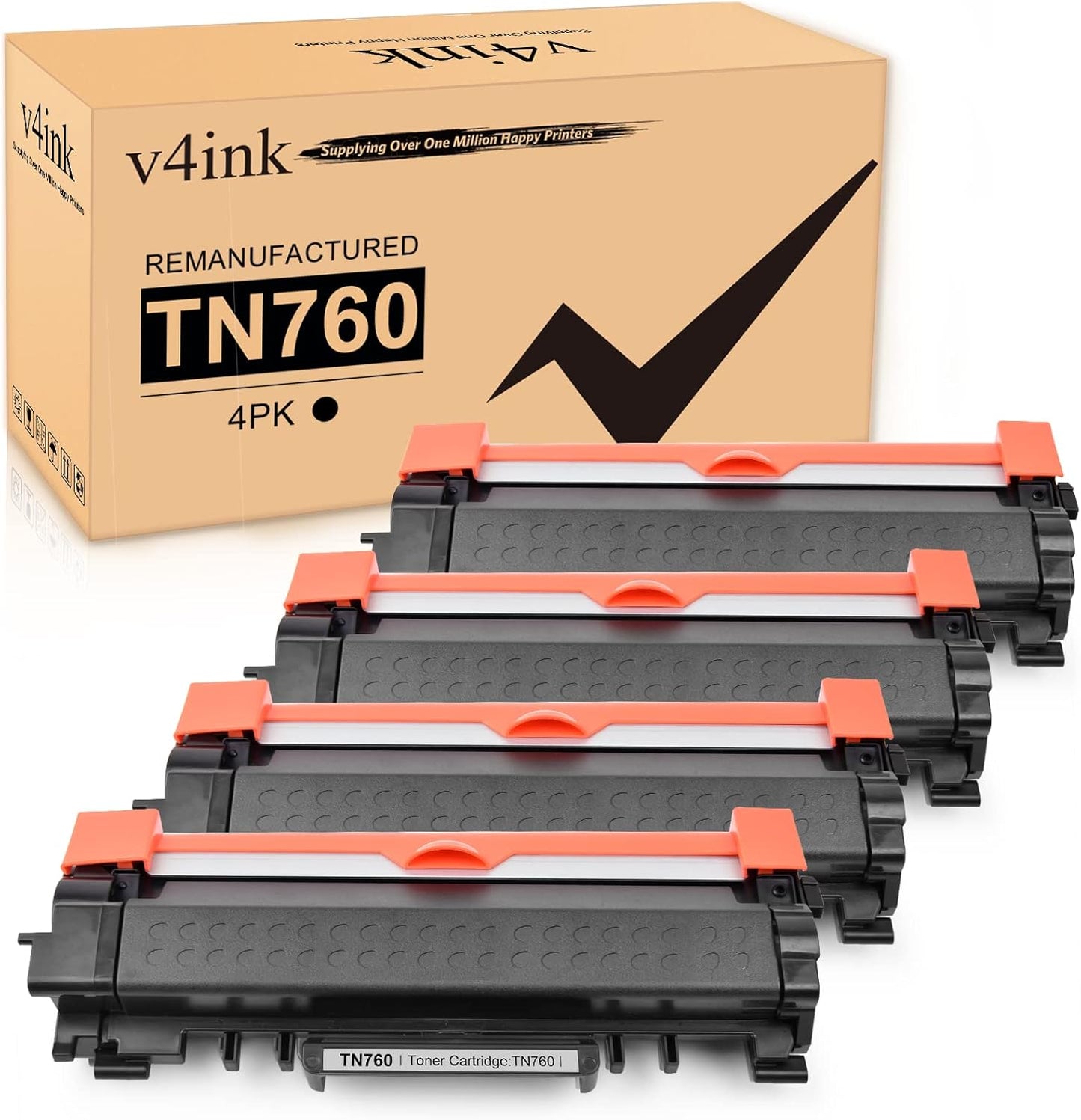 v4ink 4PK Compatible TN760 Toner Replacement for Brother TN760 TN-760 TN730 TN770 Toner Cartridge for Brother HL-L2350DW HL-L2390DW HL-L2395DW HL-L2370DW MFC-L2710DW MFC-L2750DW DCP-L2550DW Printer