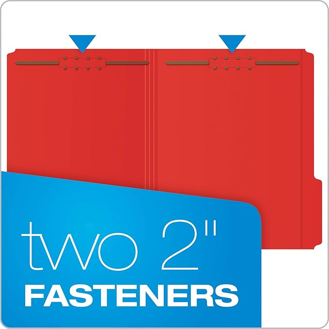 Pendaflex Fastener Folders, Letter Size, Red, 50 per Box, with 2 Fasteners and 1/3 Cut Tabs in Left, Right, Center Positions