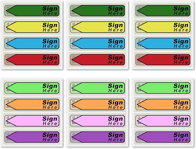 600pcs Stickers(6 Pack) Sign Here Labels, Sign Here Flags Sticky Notes Initial Here Stickers with Dispenser Arrow Labels Easy to Post for Office School Notary Books(Colorful)