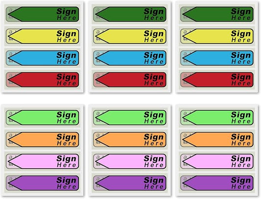 600pcs Stickers(6 Pack) Sign Here Labels, Sign Here Flags Sticky Notes Initial Here Stickers with Dispenser Arrow Labels Easy to Post for Office School Notary Books(Colorful)