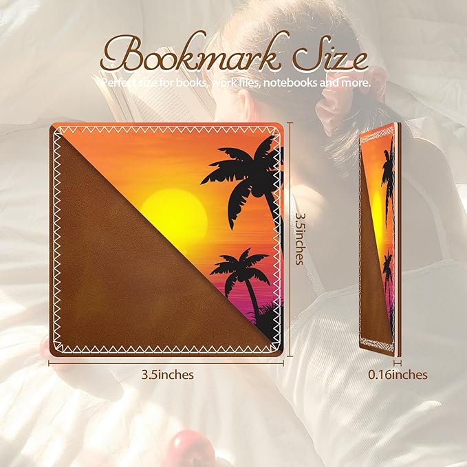 Personalized Leather Bookmarks, Fun & Cute Book Accessories for Reading Lovers, Unbreakable Page Markers for Women Men Girls Boys Student Teacher Kids Retirement Birthday Gifts (Sunset Sea)