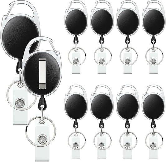 Uniclife 10 Pack Retractable Badge Reel for Badge Holder Heavy Duty Retractable Keychain Strong ABS Casing with Stainless Steel Spring Coil 24 Inch Nylon Rope Carabiner Clip and Key Ring