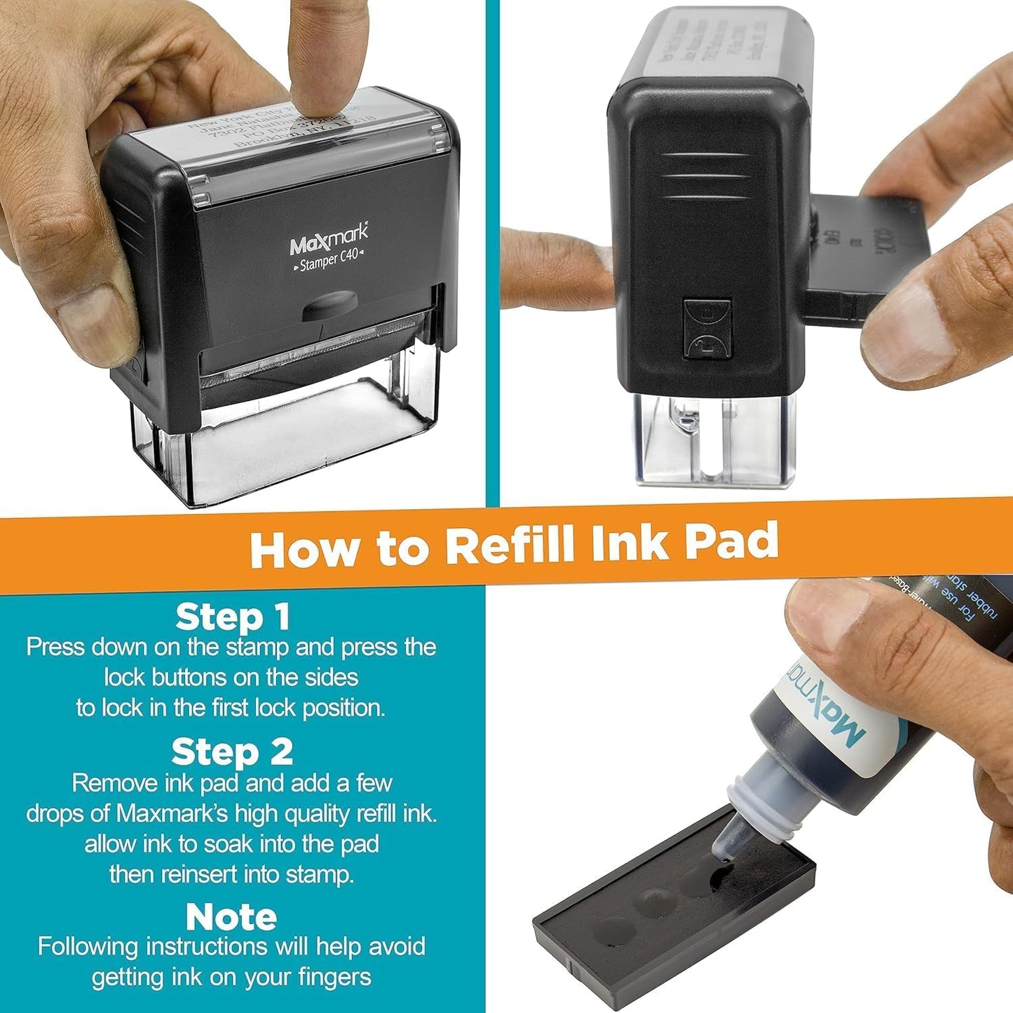 MaxMark Customized Self Inking Stamp - Up to 6 Lines of Text - Large & Wide Size - Choose from 15 Ink Colors