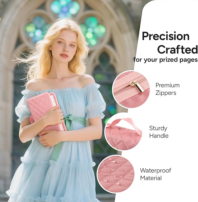 Adjustable Bible Cover with 75 Bible Tabs - Bible Cover Case for Women，Waterproof, Washable Quilted Bible Case，Reusable Christian Gifts for Women (Pink, L)