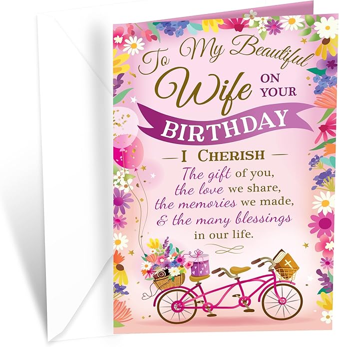 Prime Greetings Religious Birthday Card For Wife, Made in America, Eco-Friendly, Thick Card Stock with Premium Envelope 5in x 7.75in, Packaged in Protective Mailer