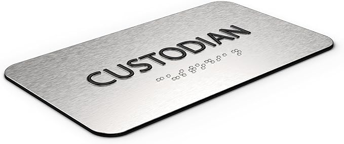 ADA Custodian Closet Sign for Business - Office Signs, Aluminum Brushed Silver, Tamper-Proof, Heavy Duty Mounting Tape, Easy Install, Office Décor, ADA Compliant, Grade 2 Braille (7”W x 4”H) ADASigns.org