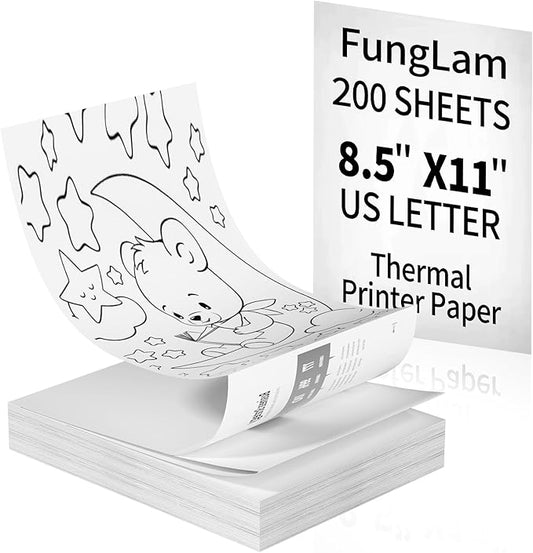 Thermal Printer Paper 8.5” x 11”, US Letter Thermal Papers, Continuous Thermal Printer Paper, Multipurpose Thermal Paper for Portable Thermal Printers,JADENS/Itari M08F Printers,200 Sheet.