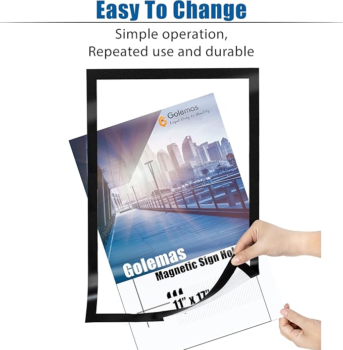Magnetic Sign Holder, 11 x 17 Wall Mount Self Adhesive Document Display Frames, Double Sided Display for Glass Window (Black, 5pack)