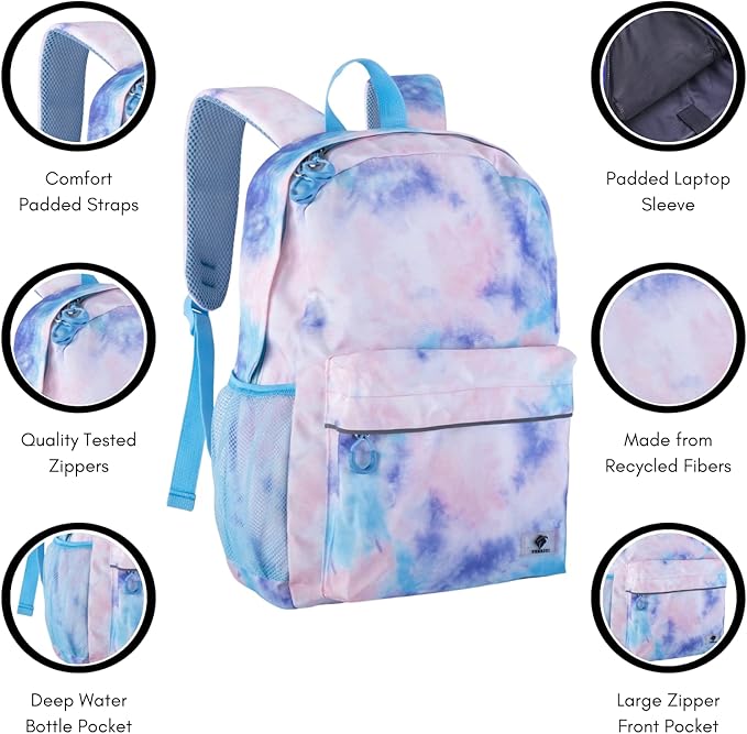 Fenrici Tie Dye Backpack: The Perfect Girls' Backpack for School, Teens and Kids with Padded Laptop Compartment, Tie Dye, Pink, 16 Inch