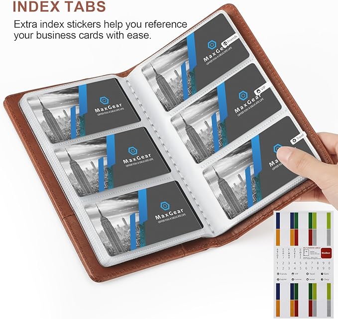 MaxGear Business Card Organizer, 240 Cards Book Portable Business Card Holder for Men & Women, Professional PU Credit Cards Binder File Storage, Coffee