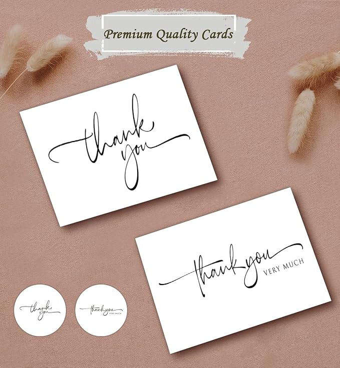 120 Bulk Handwritten Thank You Cards Blank Inside with Brown Kraft Envelopes and Matching Stickers, Perfect for: Wedding, Bridal Shower, Baby Shower, Birthday, or just to say thanks!