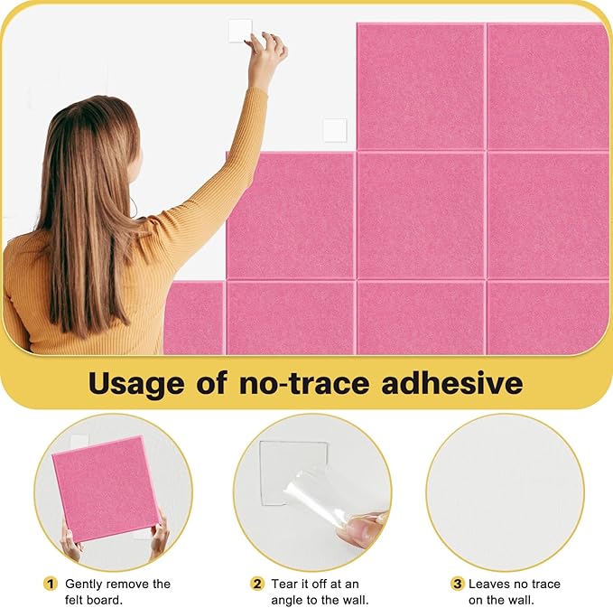 DOLLAR BOSS Large Cork Board for Wall 48" x 36" x 0.5" Bulletin Board 12 Packs Black Cork Board Tiles Self Adhesive Felt Wall Tiles with Pushpins, Corkboard for Office Pin Board Tack Board, Pink