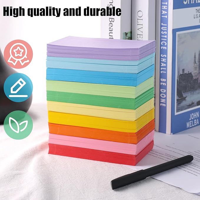 Koogel 500PCS Ruled Index Cards, 3 x 5 Inch Neon Color Flash Cards Note Cards Lined Index Cards Study Cards for School Office Learning