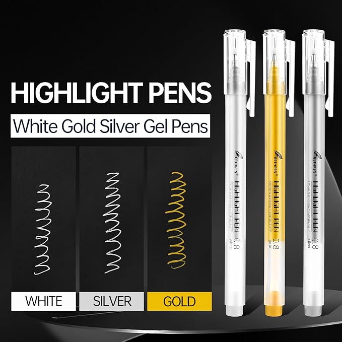 Silver Pens, 3Pack,0.8mm Extra Fine Point, Silver Gel Pens for Artists, Silver Gel Pen, Silver Ink Pen, Silver Pens for Black Paper, Silver Drawing Pens,Silver Pen for Artists Drawing
