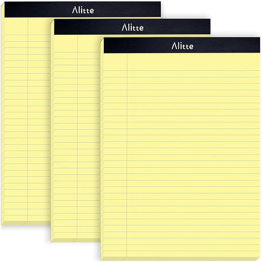 Yellow Legal Notepads 8.5 x 11, Pack of 3 - Perforated Wide Ruled Writing Pad - Premium Thick Paper, No Ink Bleeding - Blank Legal Pads For Home, Office, School, Business - 50 Sheets Per