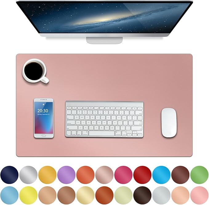 Boutilon Leather Desk Pad 24"x 14" Non-Slip Mouse Pad,Office Desk Mat,Waterprooft PU Leather Desk Blotter,Desk Pad Protector,Desk Writing Pad for Home Office Decor (S-Pink)