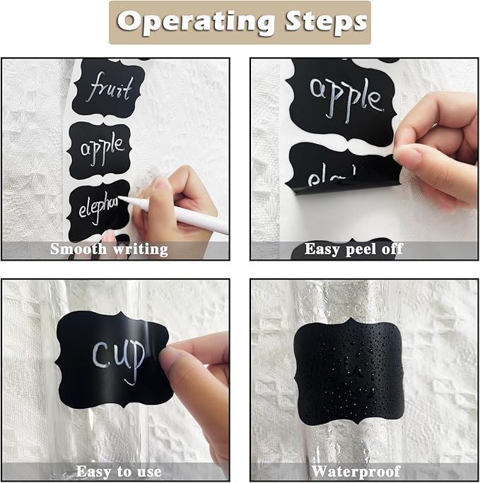 Wavy Shape Chalkboard Labels,Erasable Reusable Blackboard Stickers with 1 Liquid Chalk Pen,200 Pieces,for Jars, Spice, Craft, Home, Kitchen, Parties Decoration, Craft Rooms, Weddings