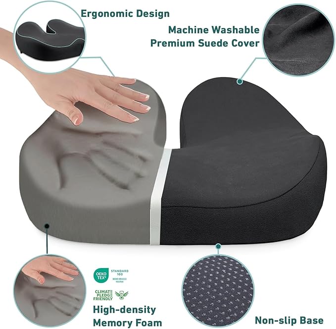 Seat Cushions for Office Chairs - Pressure Relief Seat Cushion - Car Seat Cushions for Pressure Relief, Tailbone Pain, Sciatica & Back Pain Relief for Office Chairs (Black-U Shape)