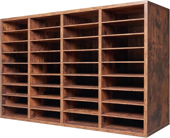 VEVOR Literature Organizer, 36 Compartments Office Mailbox with Removable Shelves, Wood Mailbox Sorter Particle Board Office Home Classroom Storage, File Sorter for File, Document, Paper, Retro Brown