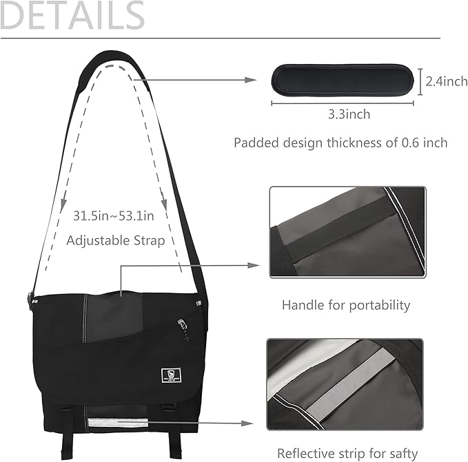 OIWAS Laptop Messenger Bag for Men Crossbody 15.6 Inch Satchel Bag Men Shoulder Bags Briefcase Computer Bag Large Work Travel College Black