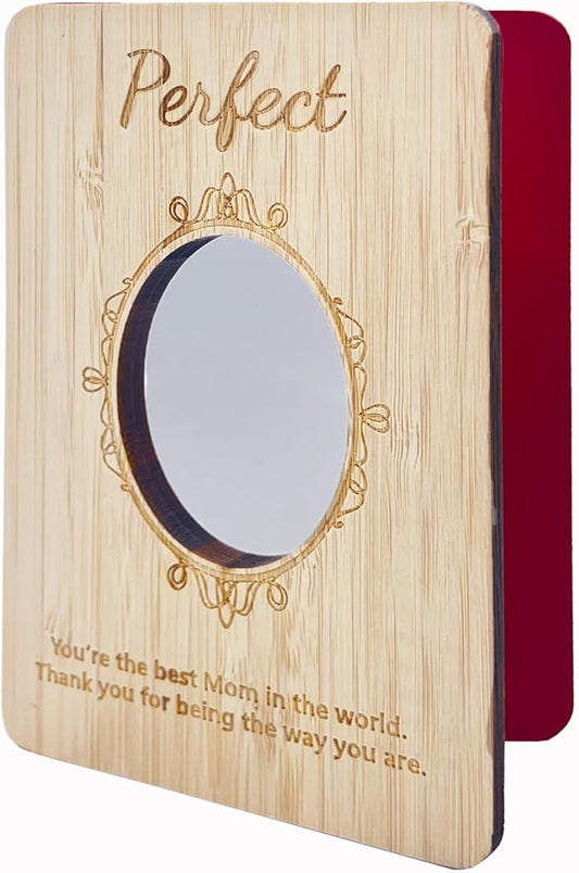 Mothers Day Cards,Handmade Bamboo Greeting Cards,Wooden Thankyou Card,Mother's day Card for Mom,Mum,Mirror