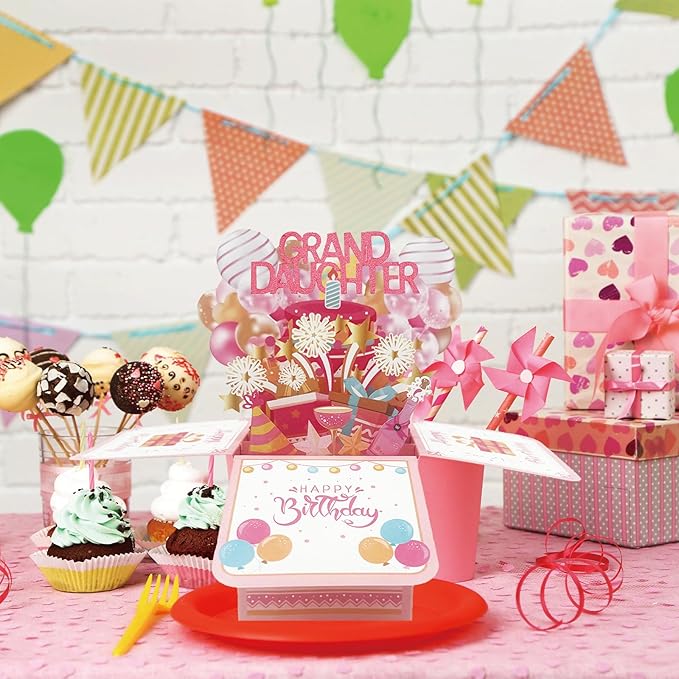 Asmallgf Great Birthday Gifts Card for Granddaughter Adult Kid, Happy Birthday Popup Card from Grandma Grandpa, Money Box from Nana