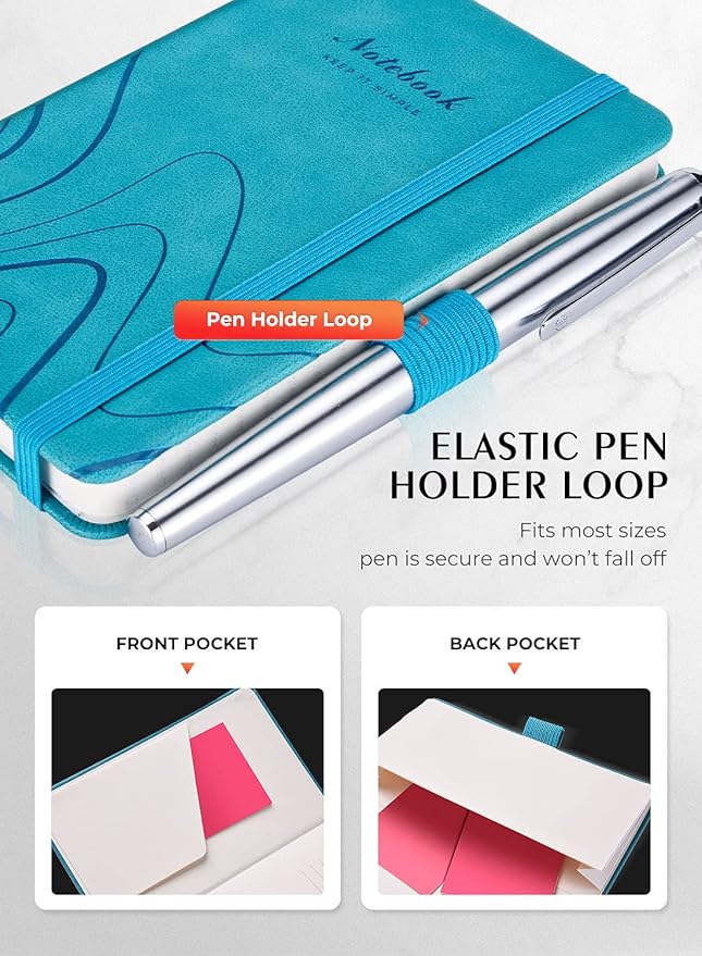 AISBUGUR Pocket Notebook, Small Notebook, 2-Pack Total 320 Pages,3.7" x 5.7" Pocket Notebook (2 Pack, Sky Blue Wave)