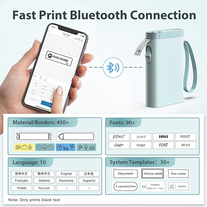 P21 Label Maker Machine with Tape, Bluetooth Label Printer Thermal Mini Label Makers with Built-in Cutter and Multiple Templates, Portable Printers for School, Office, Home Use (Blue)
