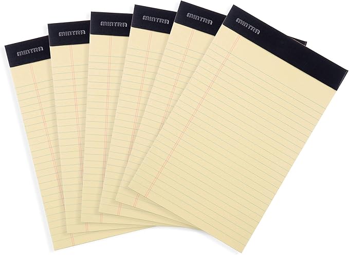 Mintra Office Legal Pads, ((xBasic, 5in x 8in, Narrow (Canary), 36pk (6-6pks)), Narrow Ruled, 50 Sheets per Notepad, Micro perforated Writing Pad, Notebook Paper for School, College, Office, Work