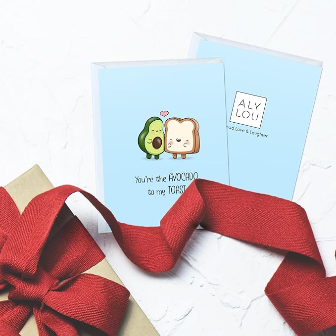 ALY LOU Anniversary Card for Her Him/Girlfriend Wife/Husband Boyfriend, Friendship Thank You Birthday Love Kawaii Greeting Card (Avocado Toast)