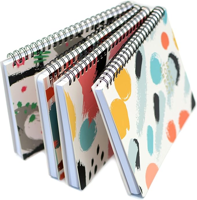 Yansanido Spiral Notebook, 4 Pcs A5 Thick Graffiti Design Hardcover 8mm Ruled 4 Color 80 Sheets -160 Pages Journals for Study and Notes (Colorful)