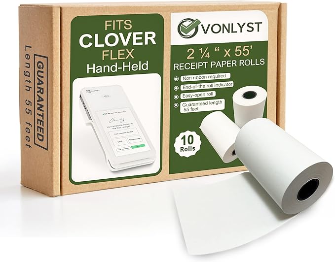 Thermal Paper Roll for Clover Flex Receipt Paper 2 1/4 x 55 (10 rolls)