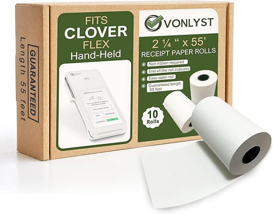 Thermal Paper Roll for Clover Flex Receipt Paper 2 1/4 x 55 (10 rolls)