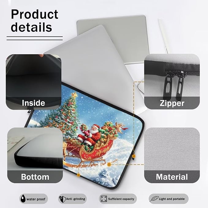 Christmas Deer Laptop Sleeve for Women 15 inch Lap Top Case Slightly Laptop Pouch with Humanize Design Computer Carrying Case Easy to Clean Laptop Accessories Reindeer Tablet Bag