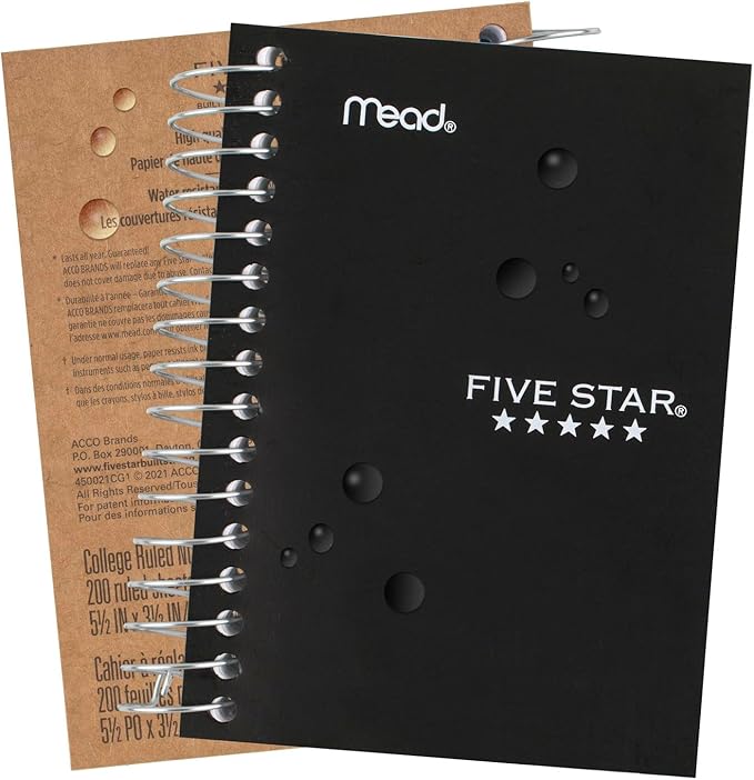 Five Star Spiral Notebooks, 6 Pack, Fat Lil' Pocket Notebooks, College Ruled Paper, 3-1/2" x 5-1/2", Small, 200 Sheets, Purple, Orange, Green, Blue, Gray, Black (38027)