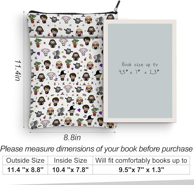 Magic Stuff Wizard Character Sleeve Book Cover Book Lovers Gifts Book Club Gifts Wizard Book Protector Book Gifts for Readers Women Her Magic Movie Fans Bibliophile Auntie Graduation Birthday Gifts