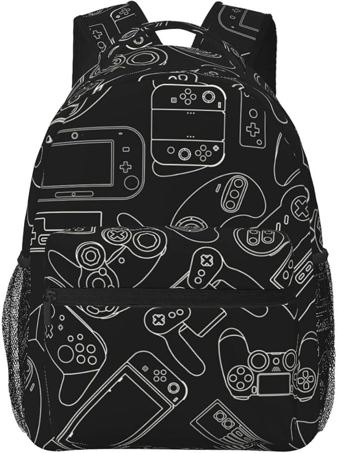 Fiokroo Video Game Controller Black Background Backpack School Bag For Students Teens Men Women Gaming Gadgets Laptop Backpacks Travel Daypack Bag With Multiple Pockets