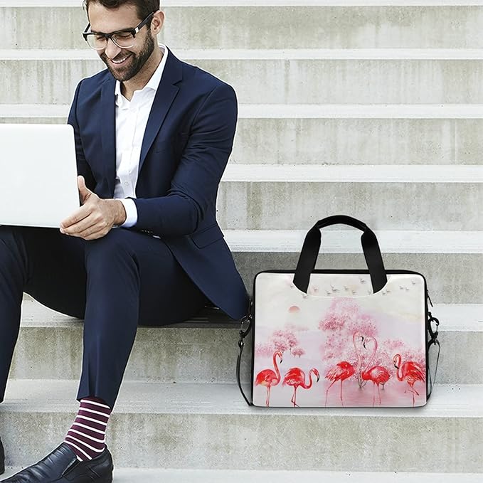Pink Flamingo Landscape Laptop Messenger Bag Case Sleeve Briefcase for Men Women
