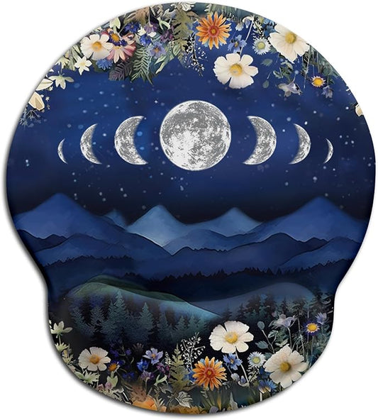 Ergonomic Mouse Pad with Wrist Rest, Moon Mountain Mouse Pad Gaming Mousepad with Non-Slip Pain Relief PU Base, Funny Wrist Support Mouse Pad, Cute Office Desk Accessories Decor Supplies