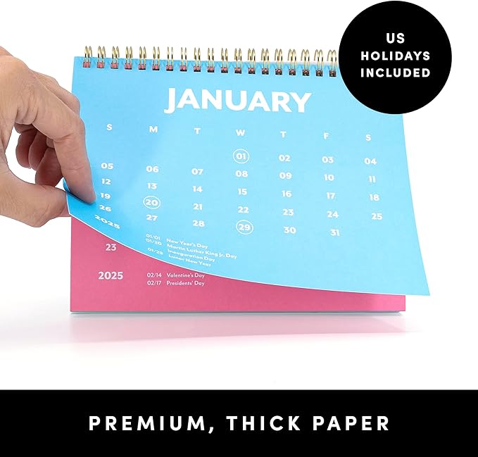 PAPERAGE 2025 Small Desk Calendar, (Rainbow), 8" x 6", 12 Month (January – December), Small Standing Desk & Flip Calendar, Colorful Monthly Calendar for Home, School or Office, Made with Premium Paper