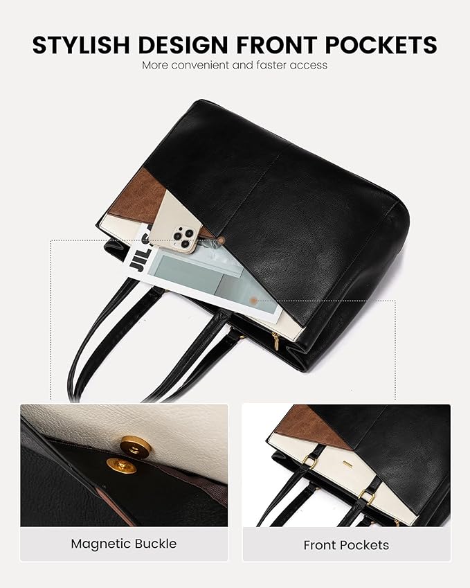 LOVEVOOK Laptop Bag for Women,15.6 Inch Laptop Tote Bag for Women,Vintage Leather Work Tote Bags Computer Teacher Bag,Waterproof Business Bag Office Briefcase